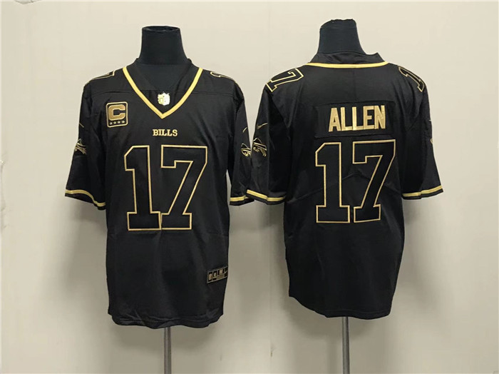 Men's Buffalo Bills #17 Josh Allen Black Gold With 4-star C Patch Limited Stitched Jersey